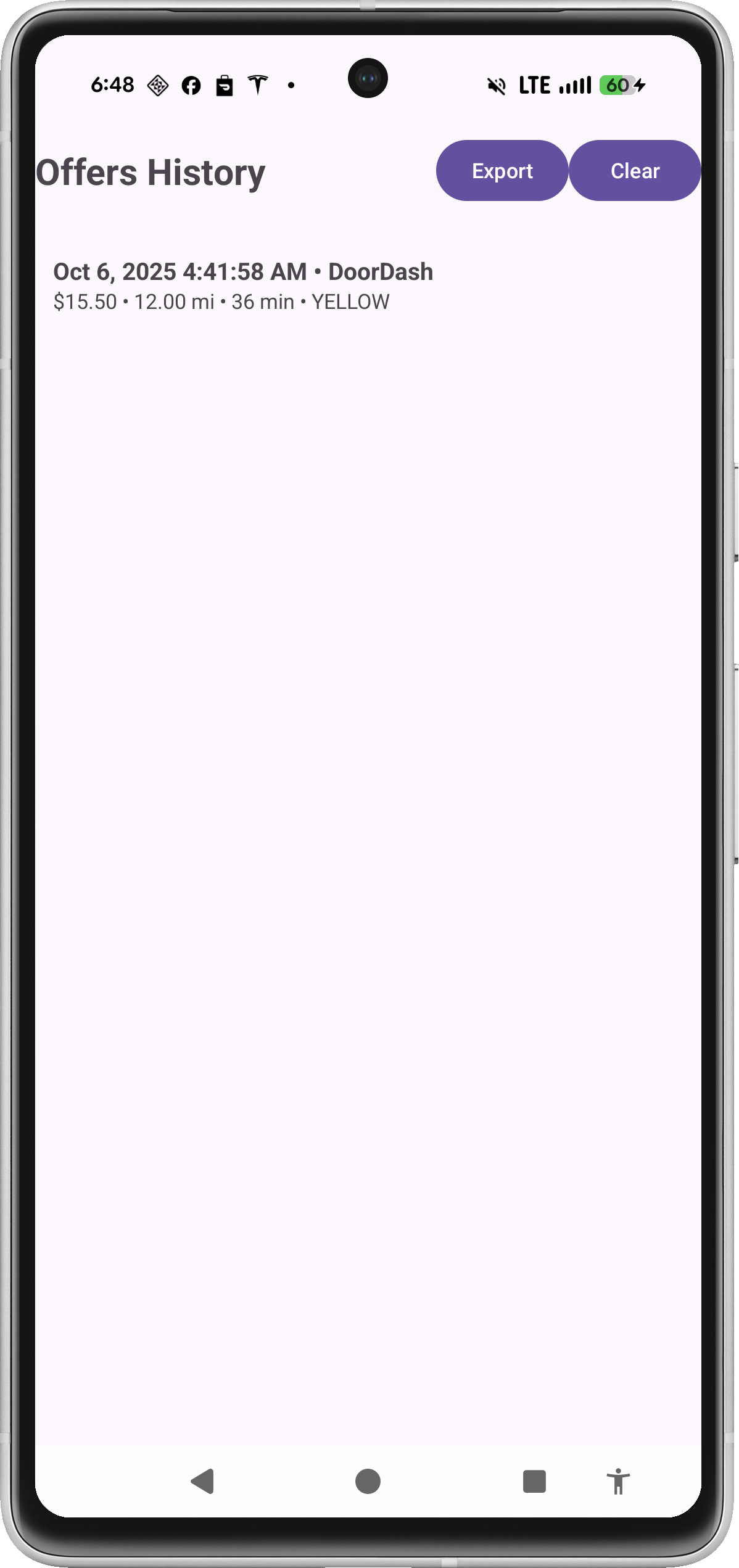 Accepted Orders screen