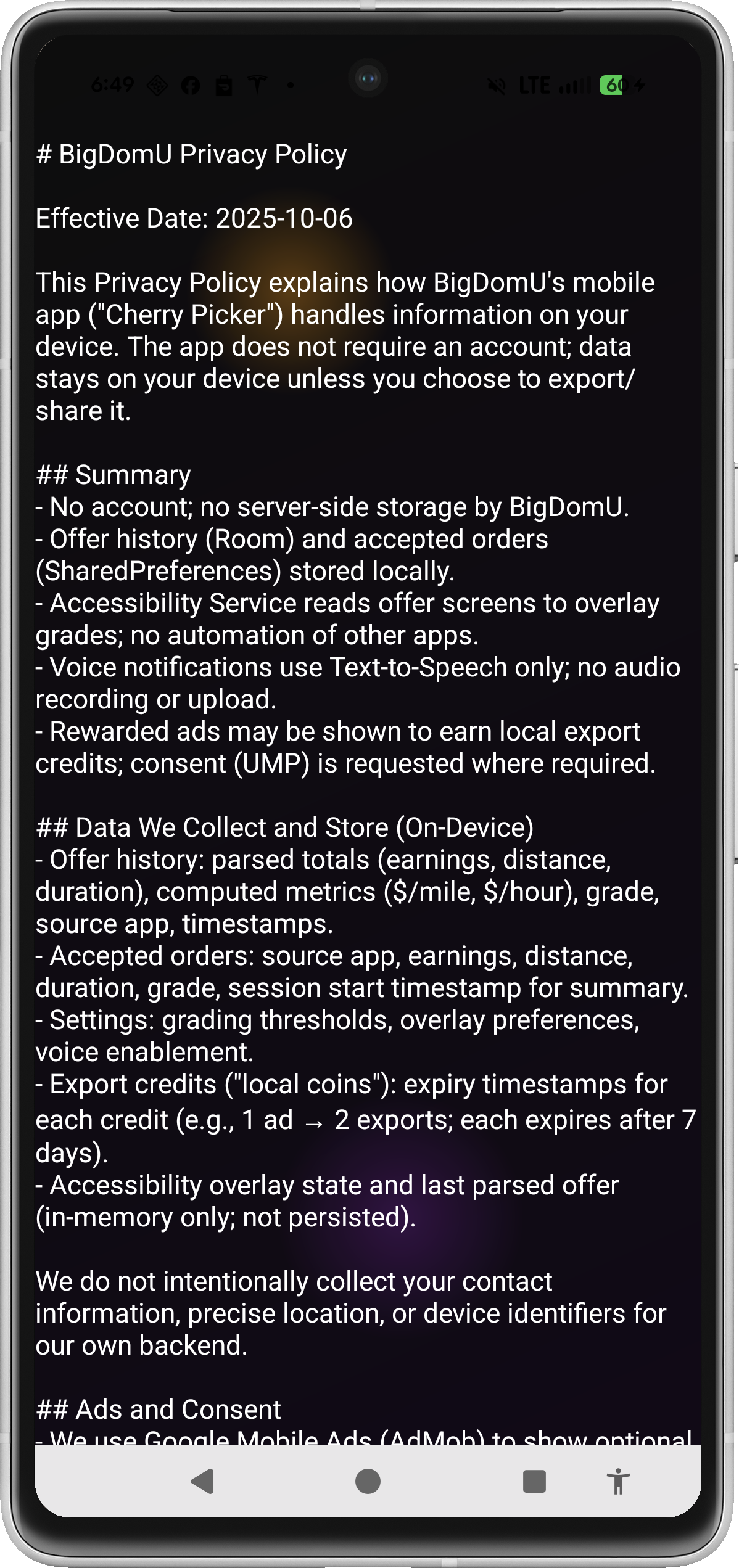 Additional app screen